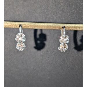 Sweet Three Flower CZ 925 Sterling Silver Huggie Half Inch Hoop Earrings